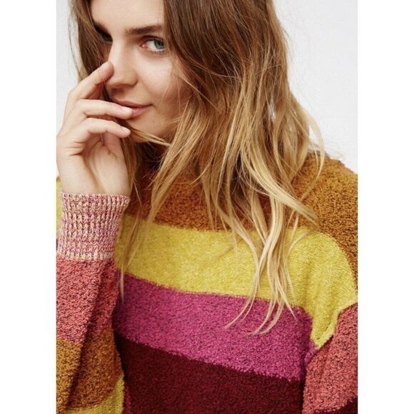 NEW FREE PEOPLE Sz L CANDYLAND STRIPED PULLOVER TERRY SWEATER - Picture 3 of 7
